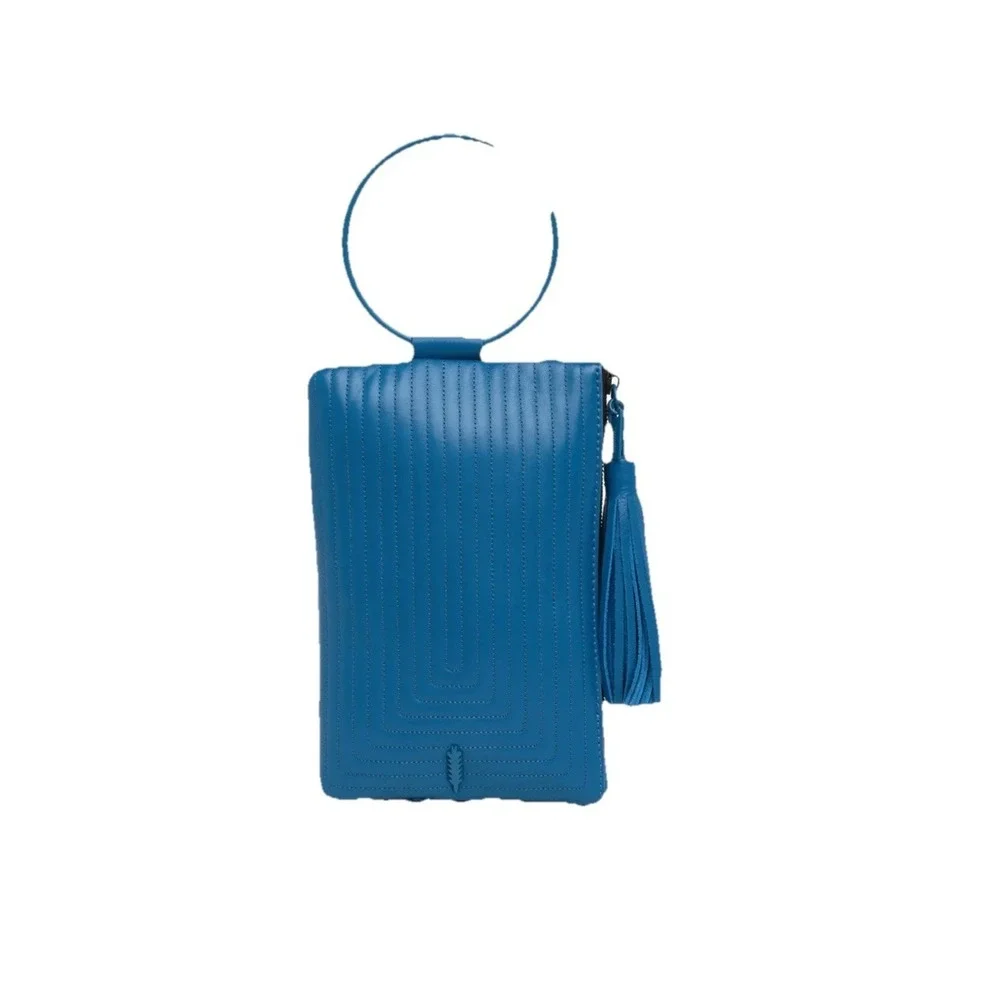 THACKER‎ Nolita Cobalt Blue Leather Purse Crossbody Ring Tassel Chain Quilt NWOT
